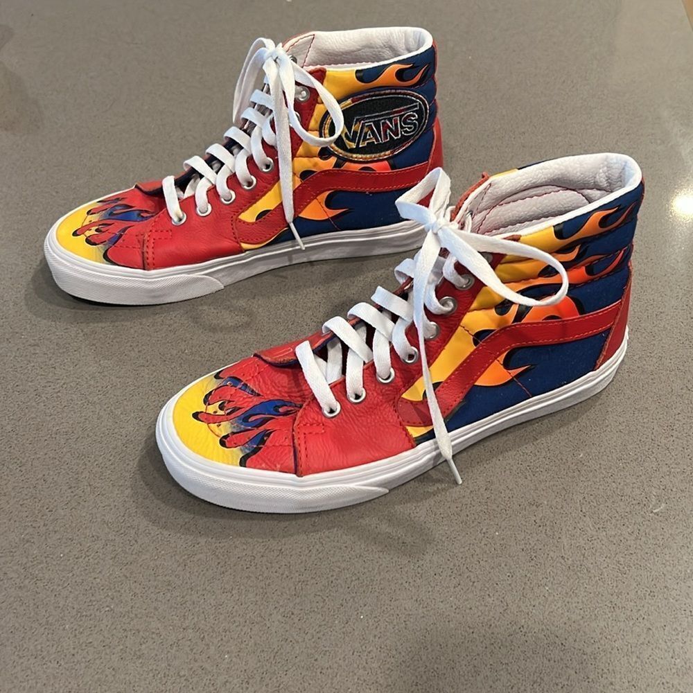 Vans Sk8-Hi Racer Leather and Canvas Sneaker in Awesome Red / True Blue